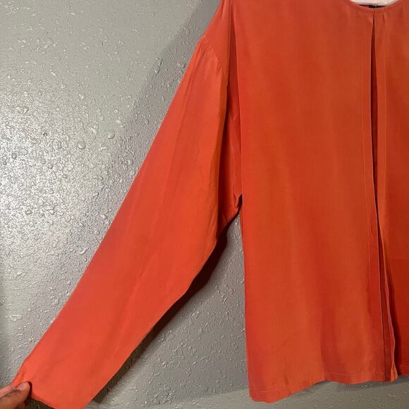 Peach Silk Blouse Linda Allard Ellen Tracy VTG Silk Blouse sz 12 Faux split fron - Picture 10 of 10